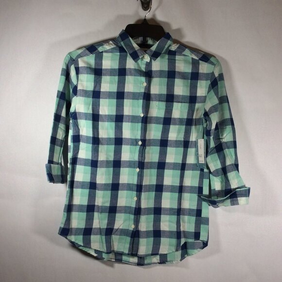 Old Navy Girls Boyfriend Fannel Shirt Blouse Top Plaid Blue/Green Size XL - Picture 2 of 8